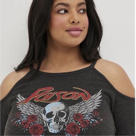 Torrid Poison Band Every Rose Has It’s Thorn Graphic Cold Shoulder Sweatshirt - Picture 3 of 14
